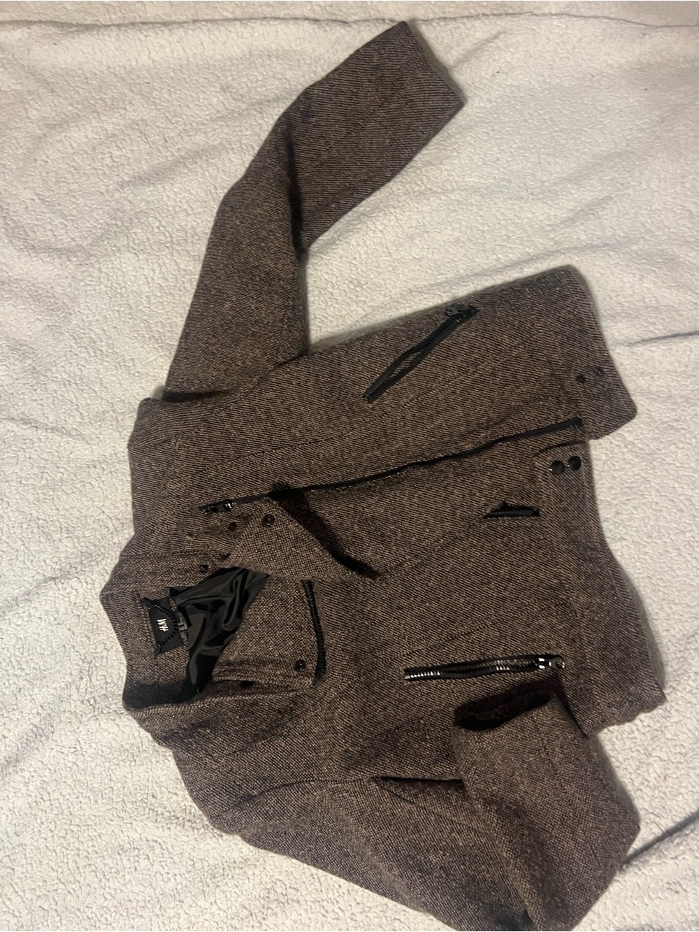 H&M Brown Tweed Moto-Style Zip Jacket size US 10